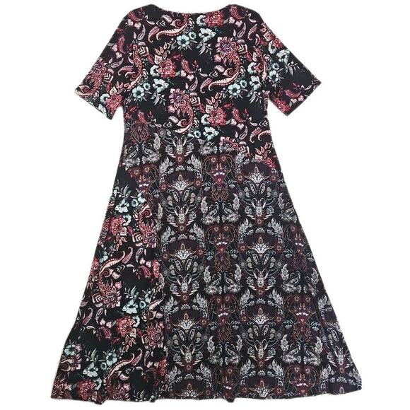 Chico’s ~Woman Size 2 (US 12)~ Black/Red Floral Print Short Sleeve Midi Dress. - Picture 3 of 13